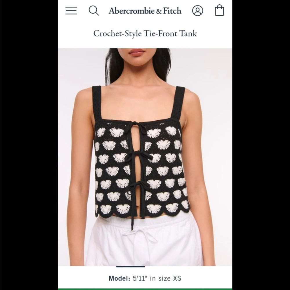 Abercrombie & Fitch Black Crochet Tie-Front Tank with White Heart Motif - Picture 1 of 5